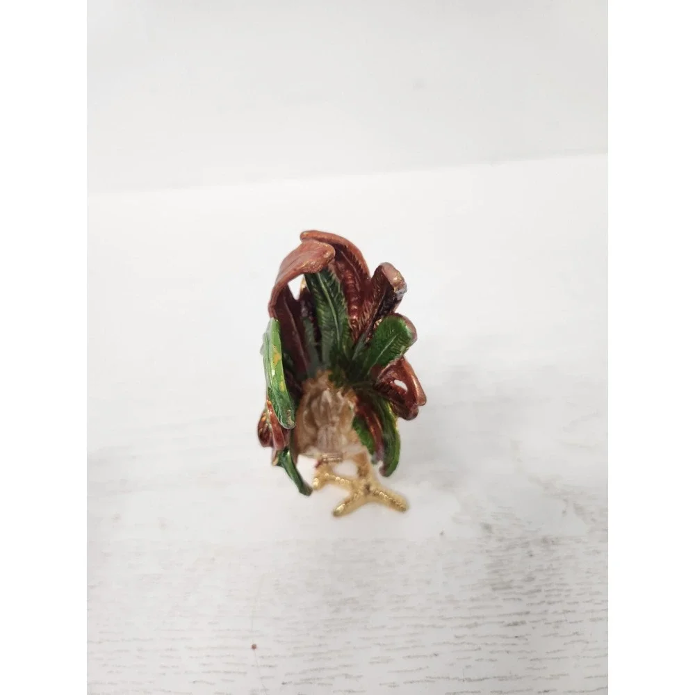 Rooster Crystal Alloy Metal Art Trinket Box Ring Box Rhinestones Qifu India New